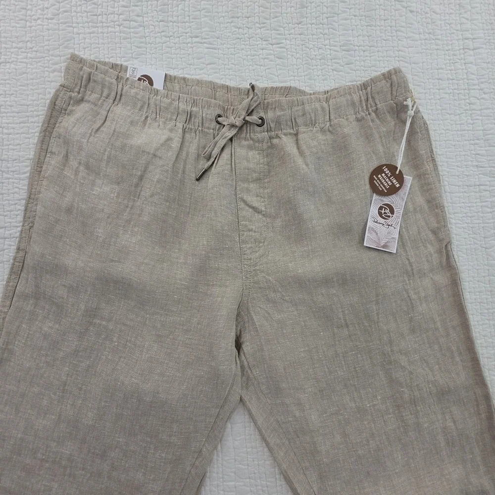 Panama Jack 100% Linen Pants Men's XL (36x30) Natural Taupe Elastic Waist NEW